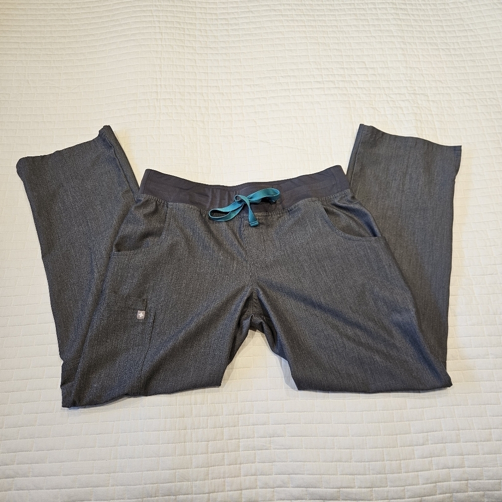 FIGS Kade Cargo Scrub Pants Womens Size Small Gray Teal Drawstring EUC